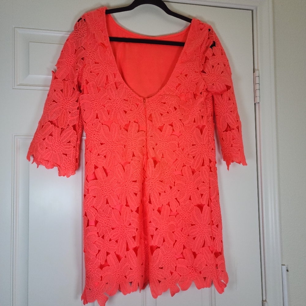 Ark&Co Women Coral Peach Lace  Mini Dress . Size S - Picture 3 of 15
